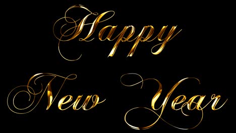 vintage yellow gold metallic happy new year 2018, 2019, 2020, 2021, 2022 word text with light reflex on black background with alpha channel, concept of golden luxury holiday happy new year event