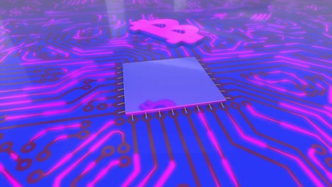 blue and pink rotating computer circuit board concept bitcoin loop 4k