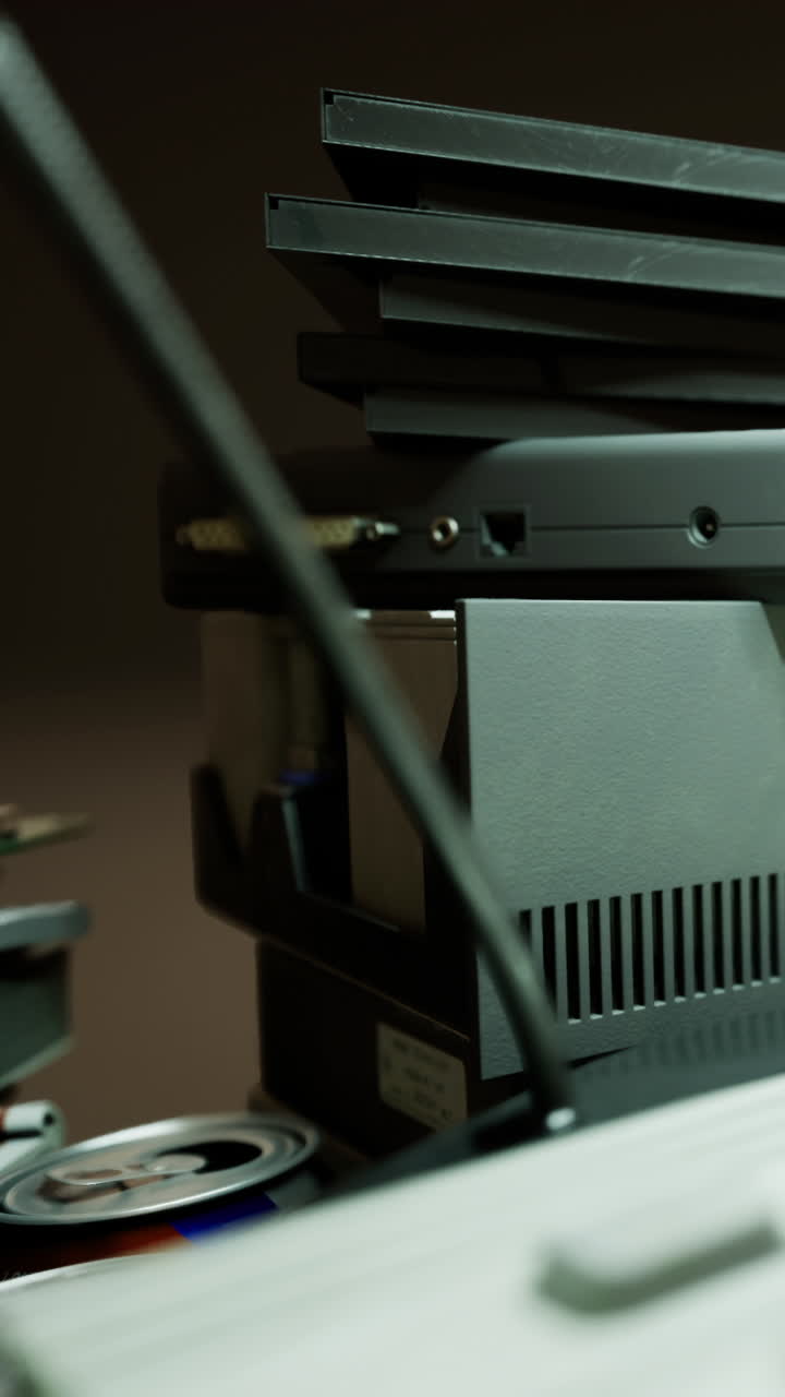 Equipment setup on a desk during a recording session in an office space