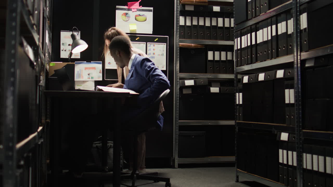 Two people working in an archive