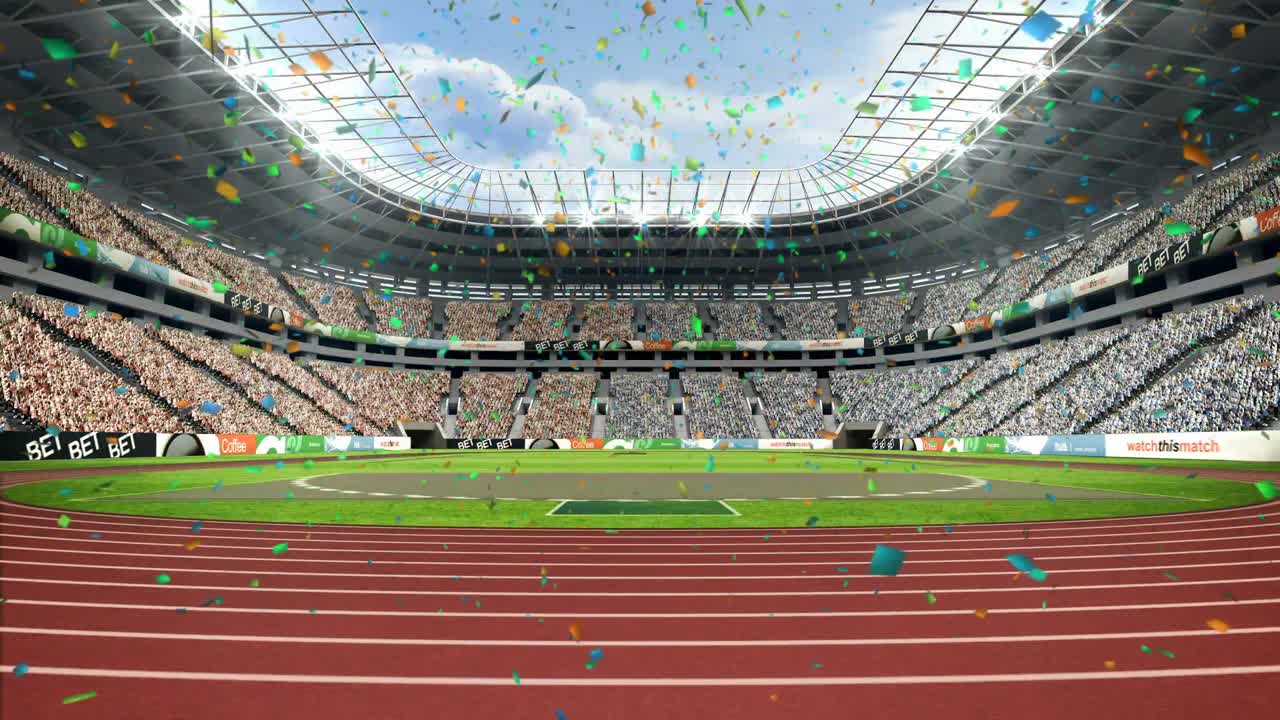 confeti cayendo en el estadio