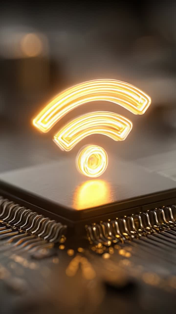 Illuminated Wi-Fi Signal Graphic on Circuit Board Background Showcasing Raspberry Technology Connectivity and Digital Communication Innovation