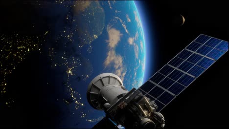 artificial satellite of the earth. a satellite flying in space over the globe