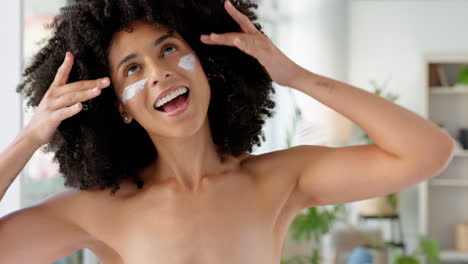 face mask, cream and black woman happy