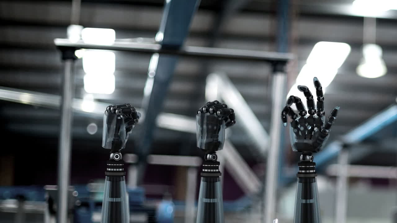 manos robóticas y un fondo industrial borroso