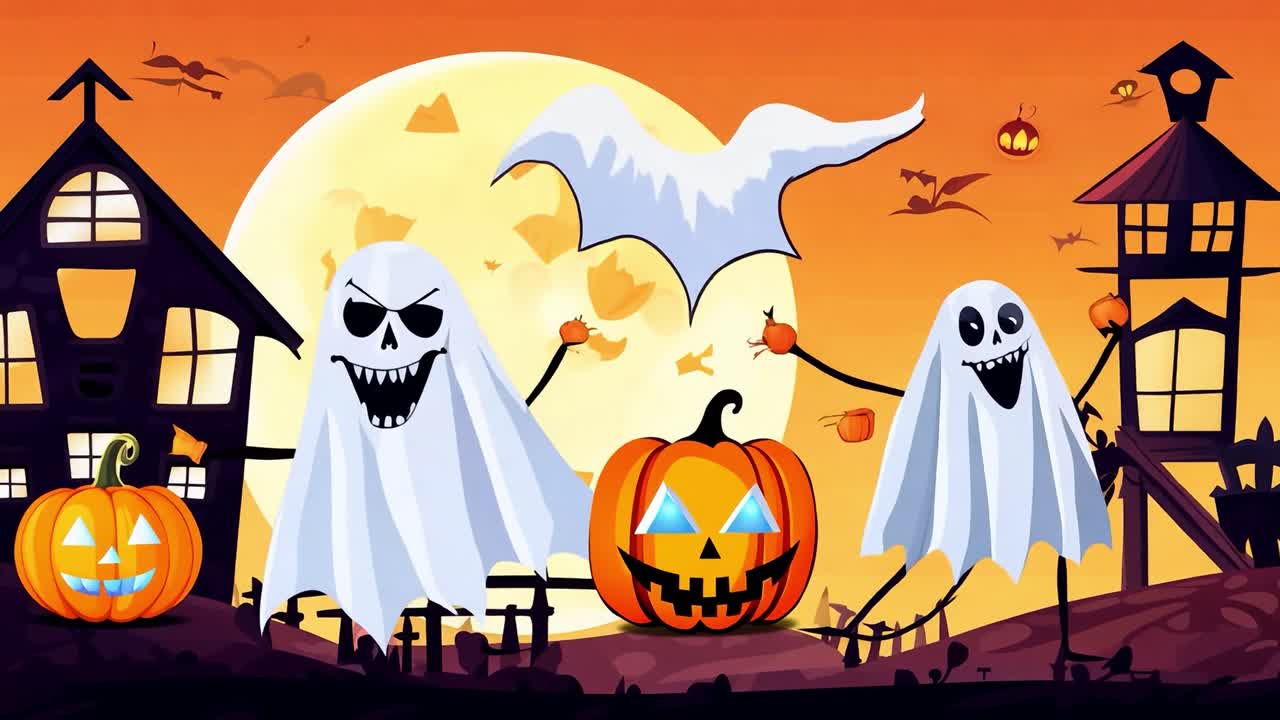 fantasmas divertidos de halloween y calabazas