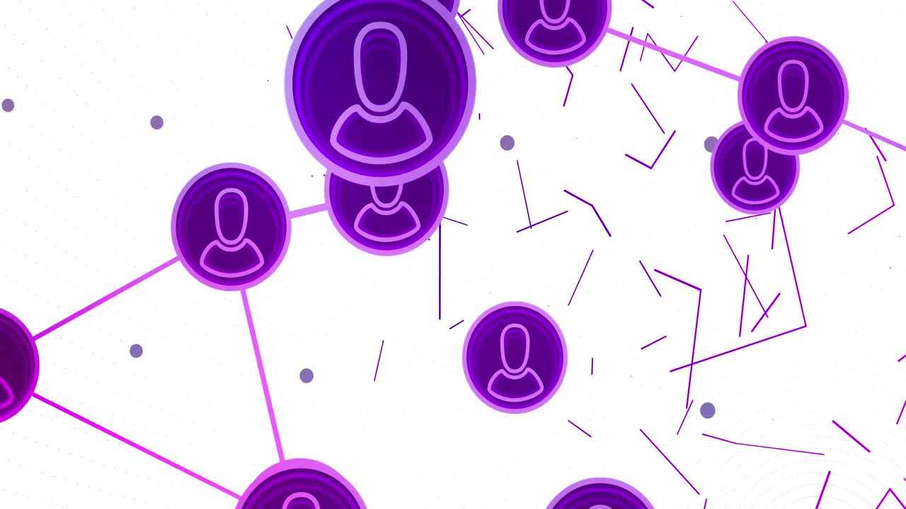 animación de la red de conexiones con los iconos de las personas en fondo blanco