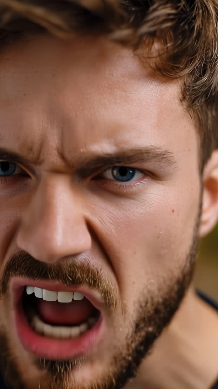 Intense Expression of Anger: Close-Up of a Man's Face Showing Emotion in Two Frames Capturing the Raw Energy and Passion of a Heated Moment
