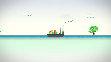 Transportschiff-Fährt-über-Einen-Fluss---Comic-Look