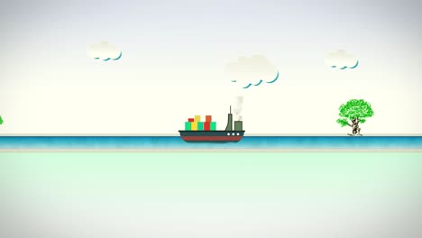 el barco de transporte pasa por un río - aspecto cómico
