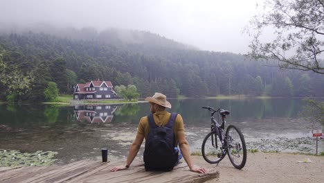 tourist vacationing in bolu abant lake.