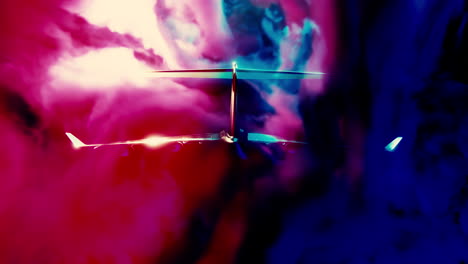 avión en una colorida nube de humo