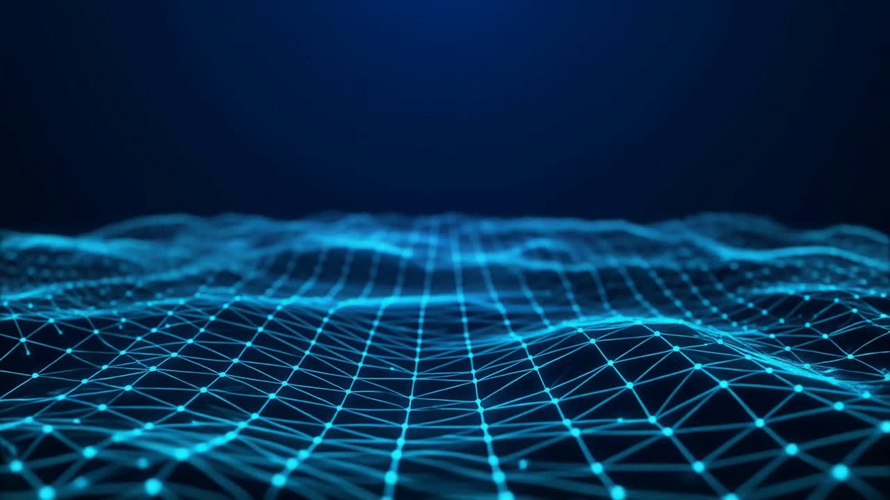 Abstract Blue Digital Network Grid Waving Background