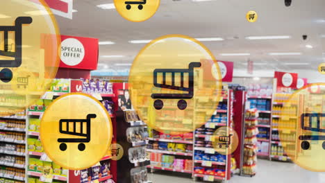 animación de los iconos de compras sobre la tienda