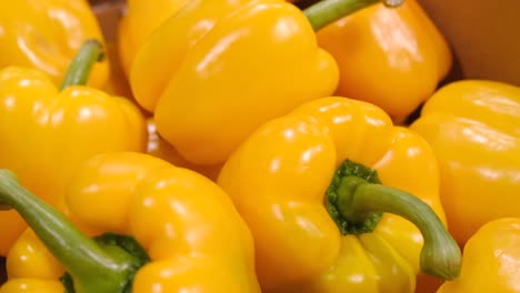 yellow pepper harvest on the stall of the vegetable market yellow pepper harvest on the stall of the vegetable market slow motion 240 fps