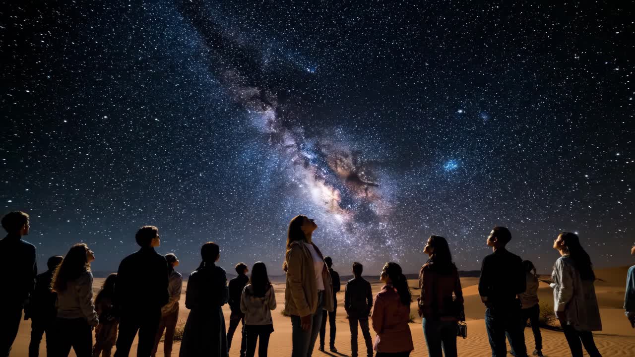 People Gazing at the Milky Way in the Desert