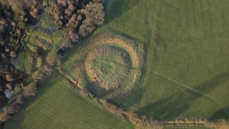 bird's eye view of hill of tara on a sunny day near skryne in county meath, ireland. - aerial shot