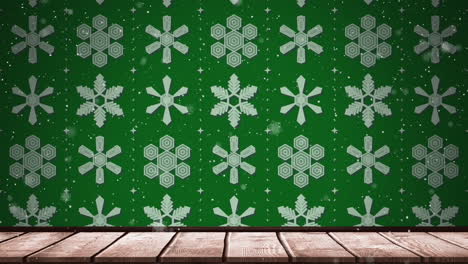 Animación-Del-Patrón-De-Copos-De-Nieve-Navideños-Sobre-Fondo-Verde