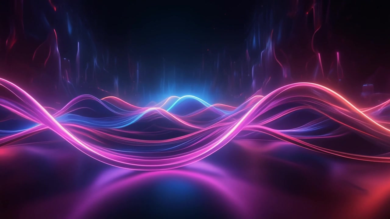 Abstract Neon Light Waves Flowing in Dark Space