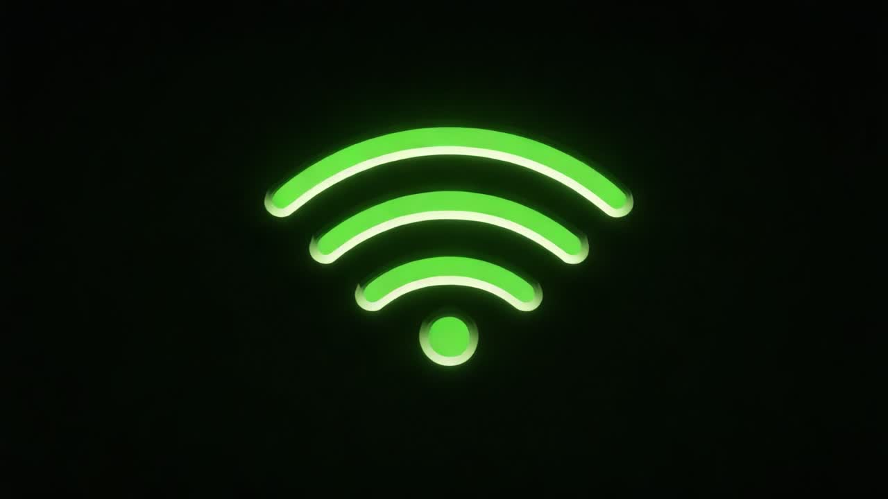 Icona stilizzata del segnale WiFi verde che rappresenta connettività e tecnologia moderna su uno sfondo elegante e scuro con un aspetto estetico futuristico.