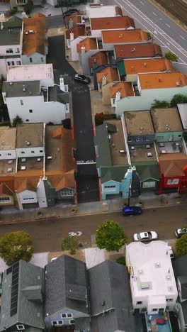diverse beautiful houses of san francisco. drone footage over the residential district locating between two highways. vertical video