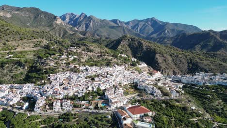 frigiliana white mountain village in malaga, andalusia, spain - aerial 4k circling