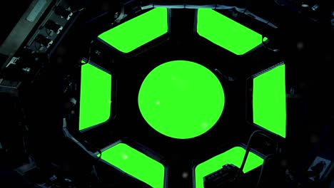 las siete ventanas de la cúpula iss con pantalla verde. zoom en. resolución 4k.