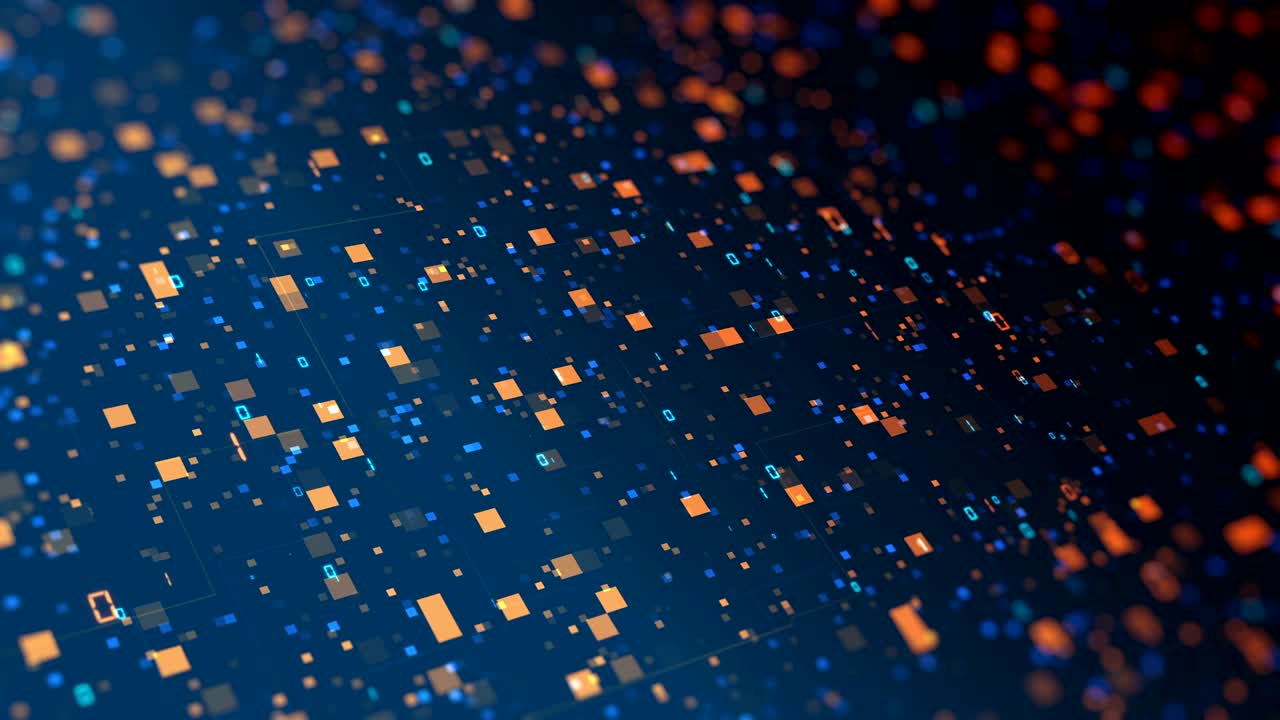 3d blue orange digital binary code data