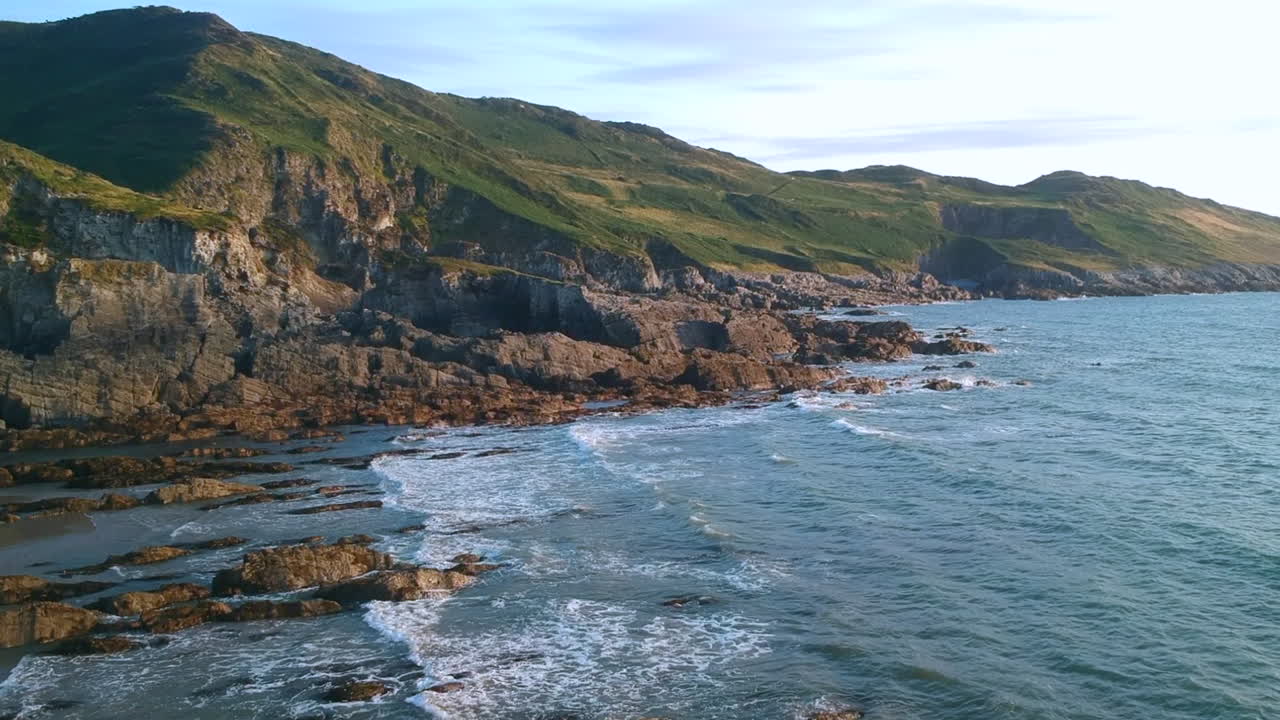 Drone shot on picturesque rocky beach in the south of England