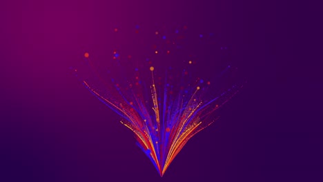 3d rendering colorful pink purple blue particle line like a flower grow bloom. glowing lines and light particles on dark pink purple background.