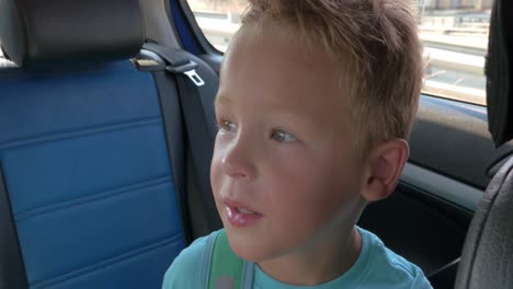 little boy on a car back seat