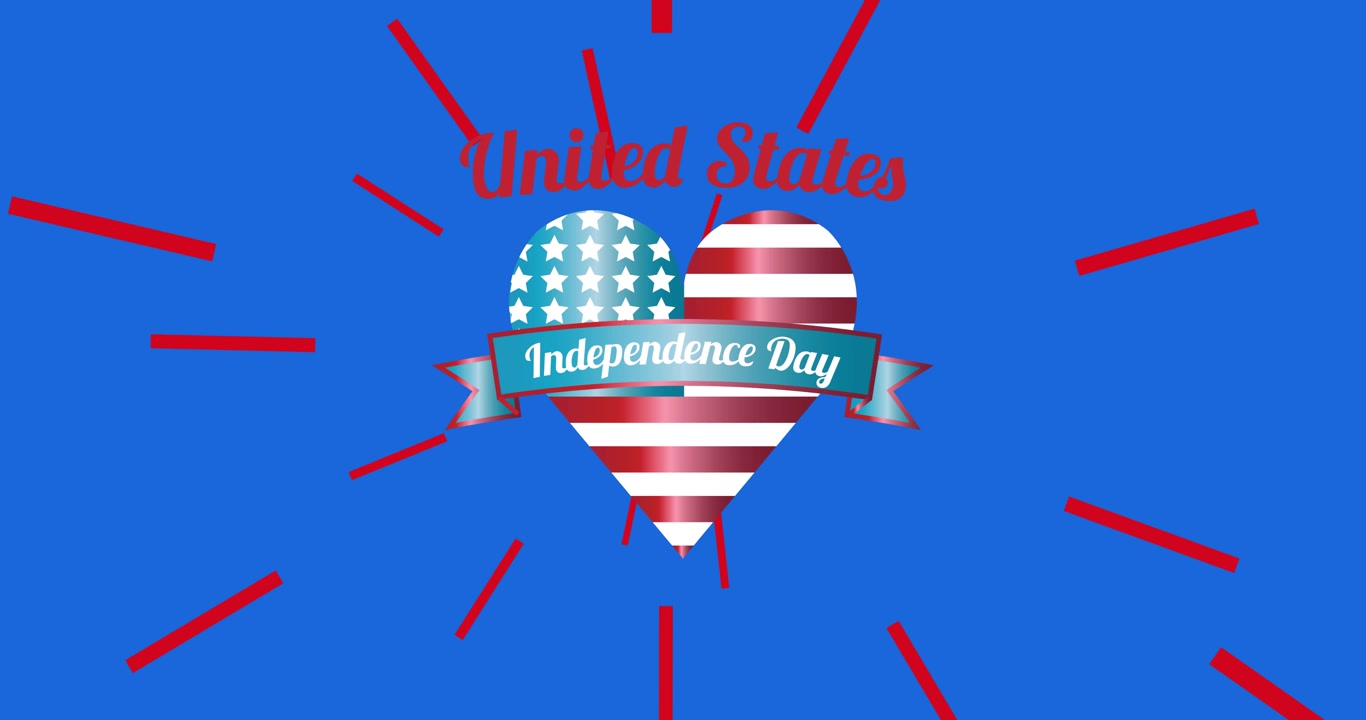 Animation of 4th of july text on american flag colours on blue background