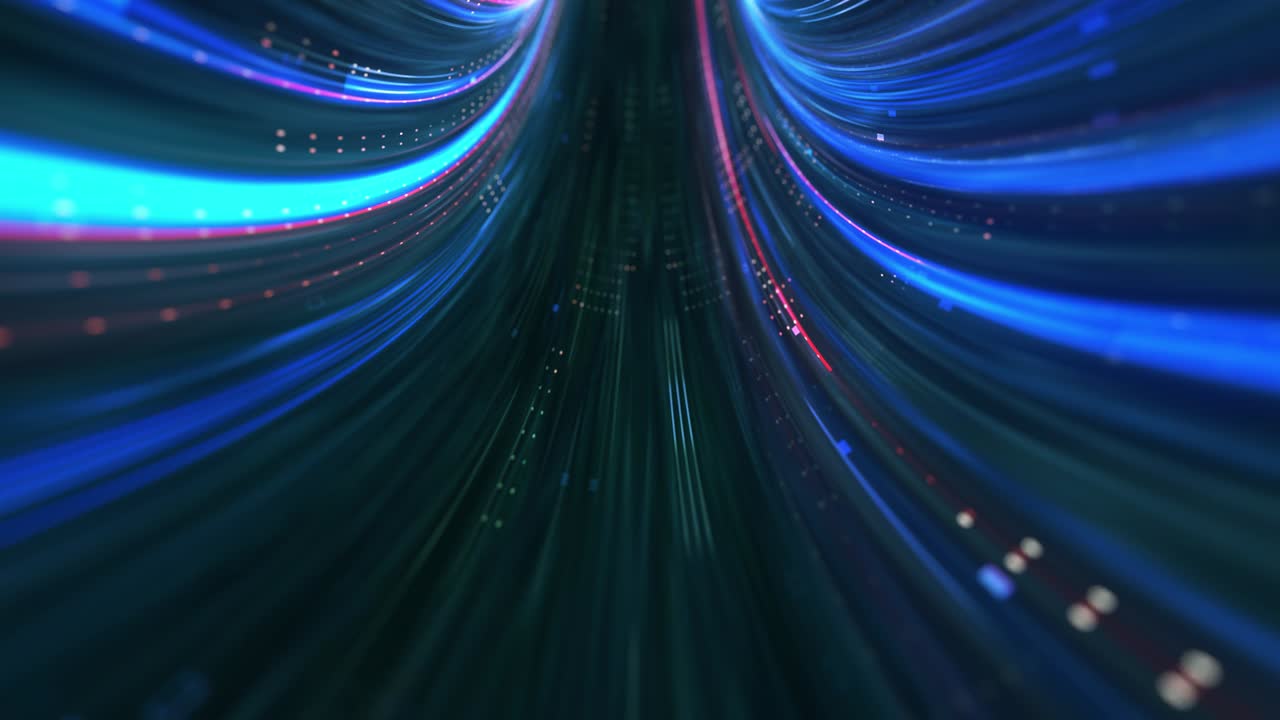 Abstract neon lights Sci-Fi futuristic Hi Tech virtual reality tunnel. Futuristic motion graphic. Ultra violet neon light glow. 4k 3D rendering, Seamless loop