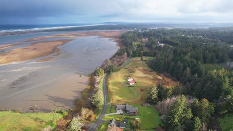 beautiful 4k aerial drone shot showcasing landscape in bandon, oregon