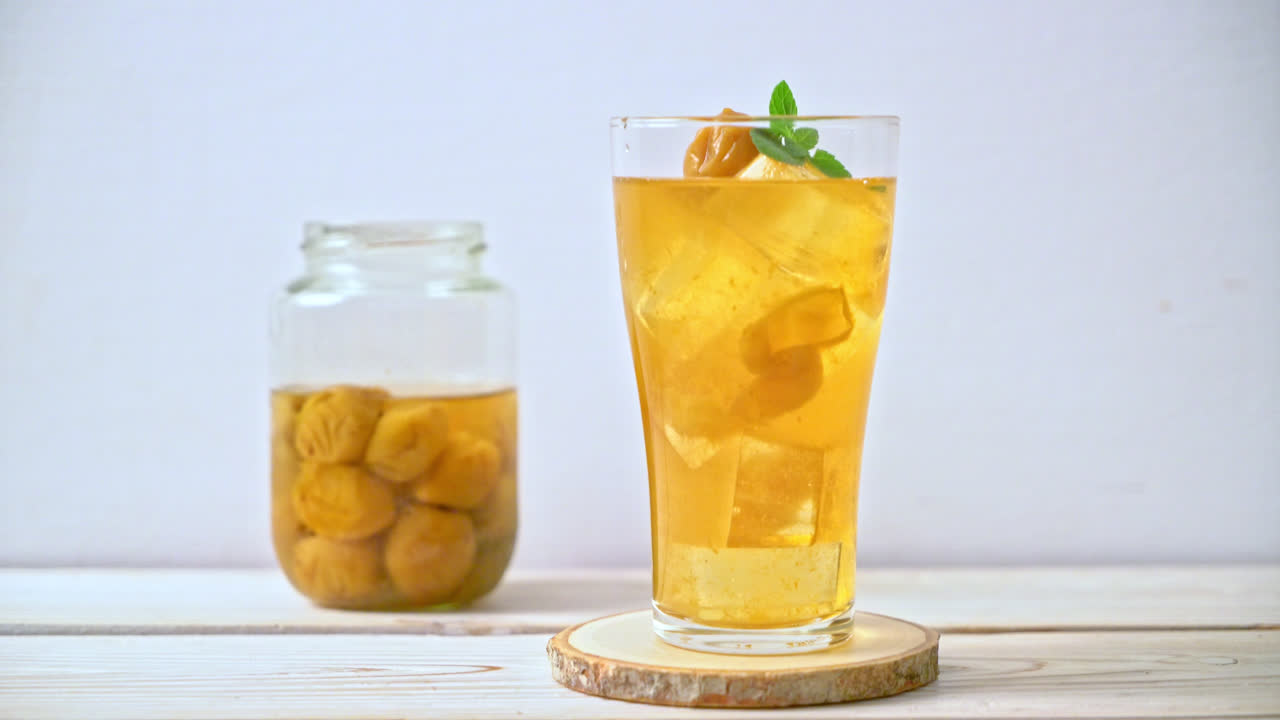 Chinese plum juice with ice and mint