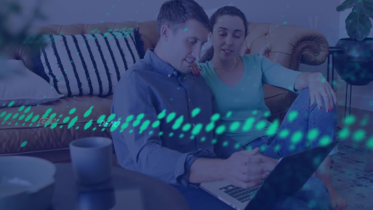 Animation of data processing over caucasian business people talking