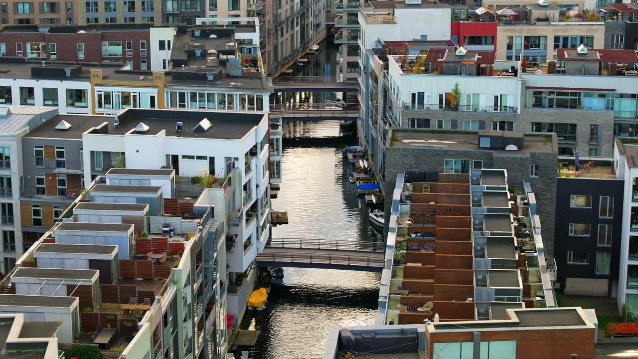 Aerial drone view of the Teglholmen peninsula in the South Harbour of Copenhagen, Denmark