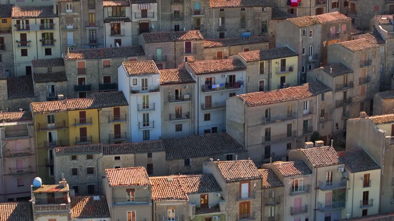 Amazing Aerial View of Picturesque Houses in Gangi, Sicily, Italy on Typical Day