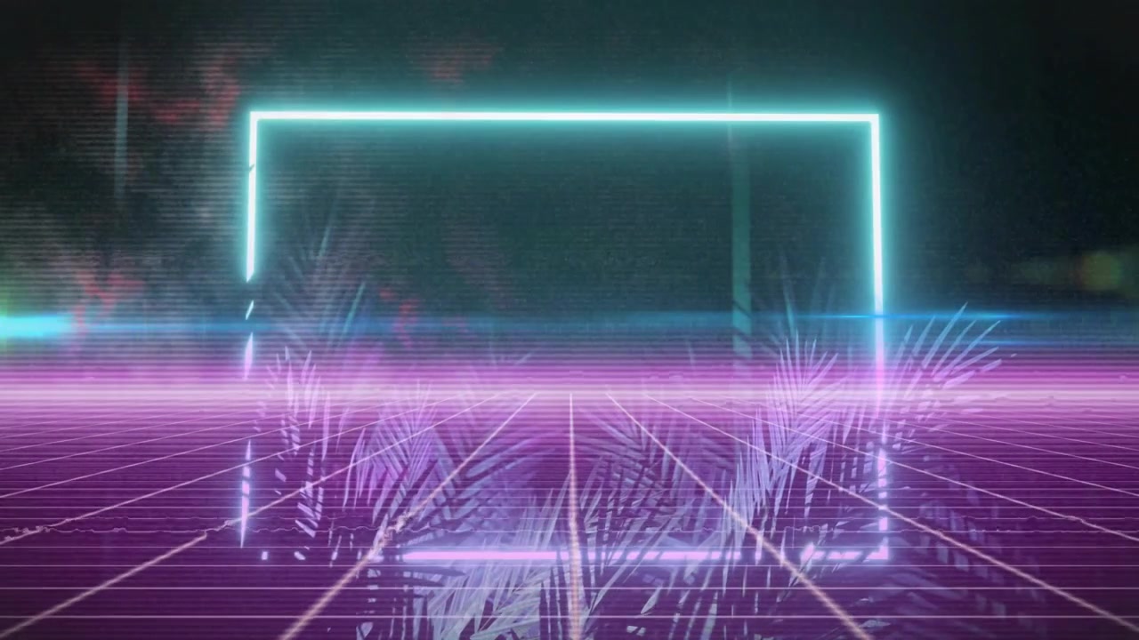 Rettangolo ciano che sfuma sopra una griglia, linea di scansione magenta che scorre e rivela un umanoide per la tecnologia.
