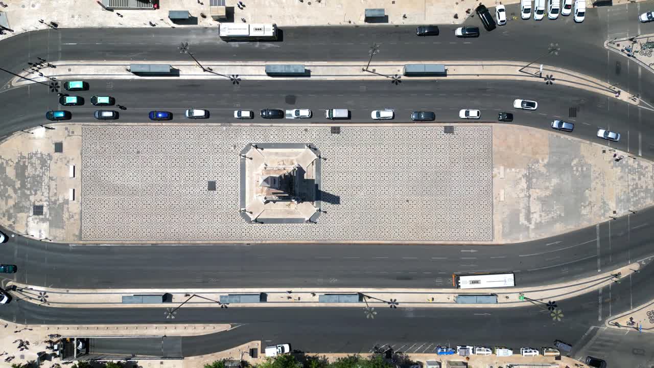 Aeral view from Restaruradores square with cars moving. Lisbon,POrtugal