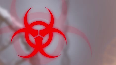 Animation-of-red-biohazard-symbol-on-gray-background