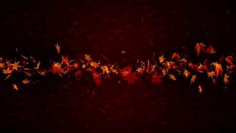 hojas de otoño cayendo sobre un fondo rojo, hoja de arce, animación de brillo de bucle,