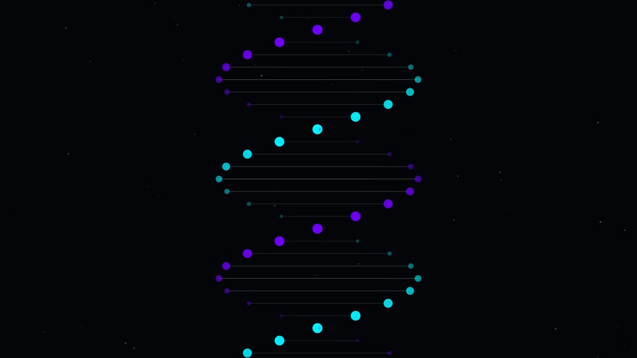 Rotating DNA Helix Animation with Glowing Particles