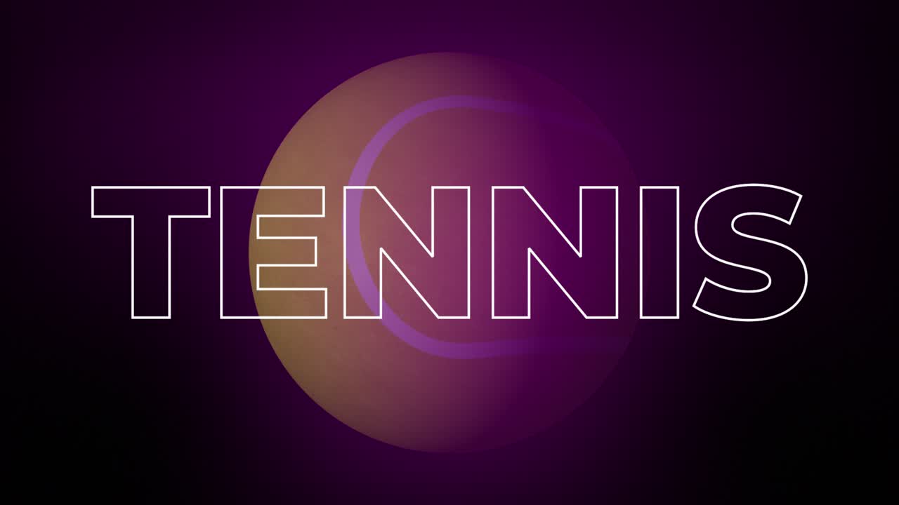 Tennis ball spinning sphere 3D animation outlined text letters typeface font sports game tournament titles on gradient background motion graphics dynamic abstract colour magenta pink