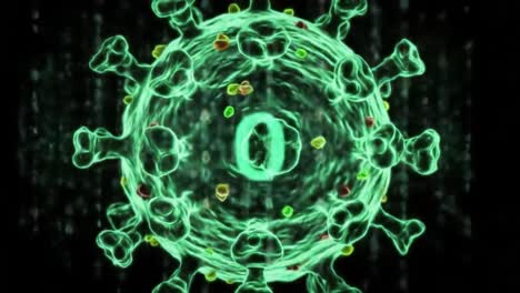 a detailed visualization of a virus structure interacting with digital elements, representing the intersection of biology and technology in modern science