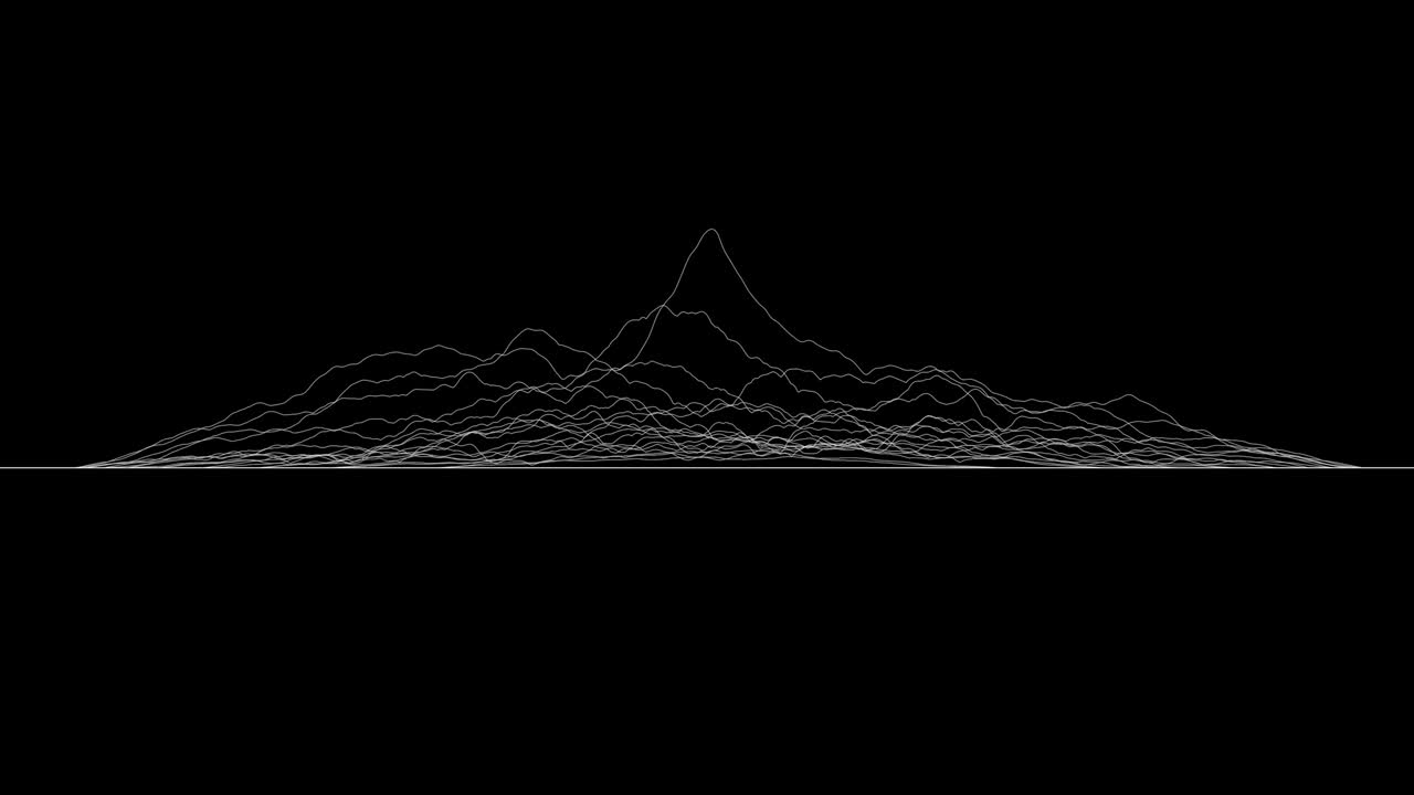 검은 바탕에 왜곡된 표면을 형성하는 색 선, 추상적인 cg 애니메이션 루프, 측면 뷰, 3d 렌더링