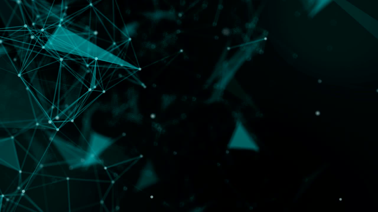 4K Abstract web background. polygon lines and dots moving randomly on dark gray/black background. Seamless loop.