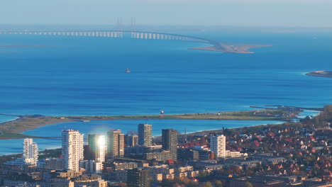 Aerial-shot-from-copenhagen-towards-Øresund-Bridge-Sweden