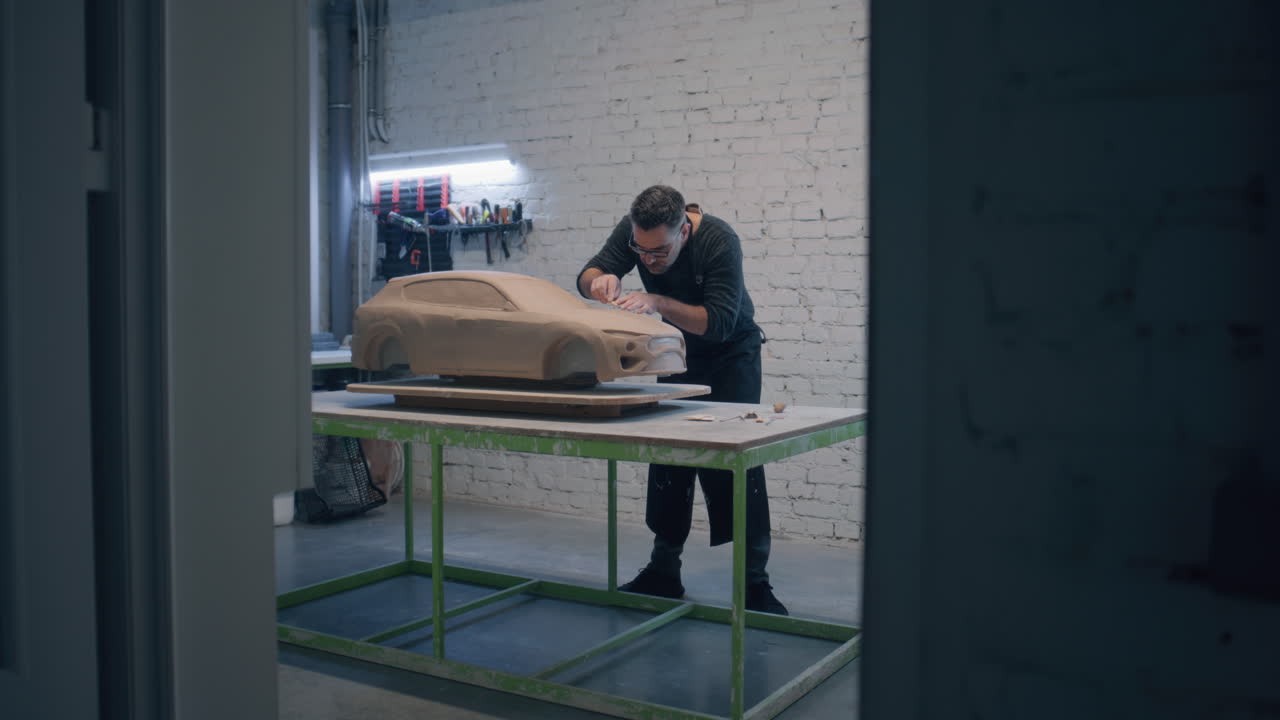 скульптура модели автомобиля в мастерской