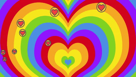 animación de corazones cayendo sobre el arco iris